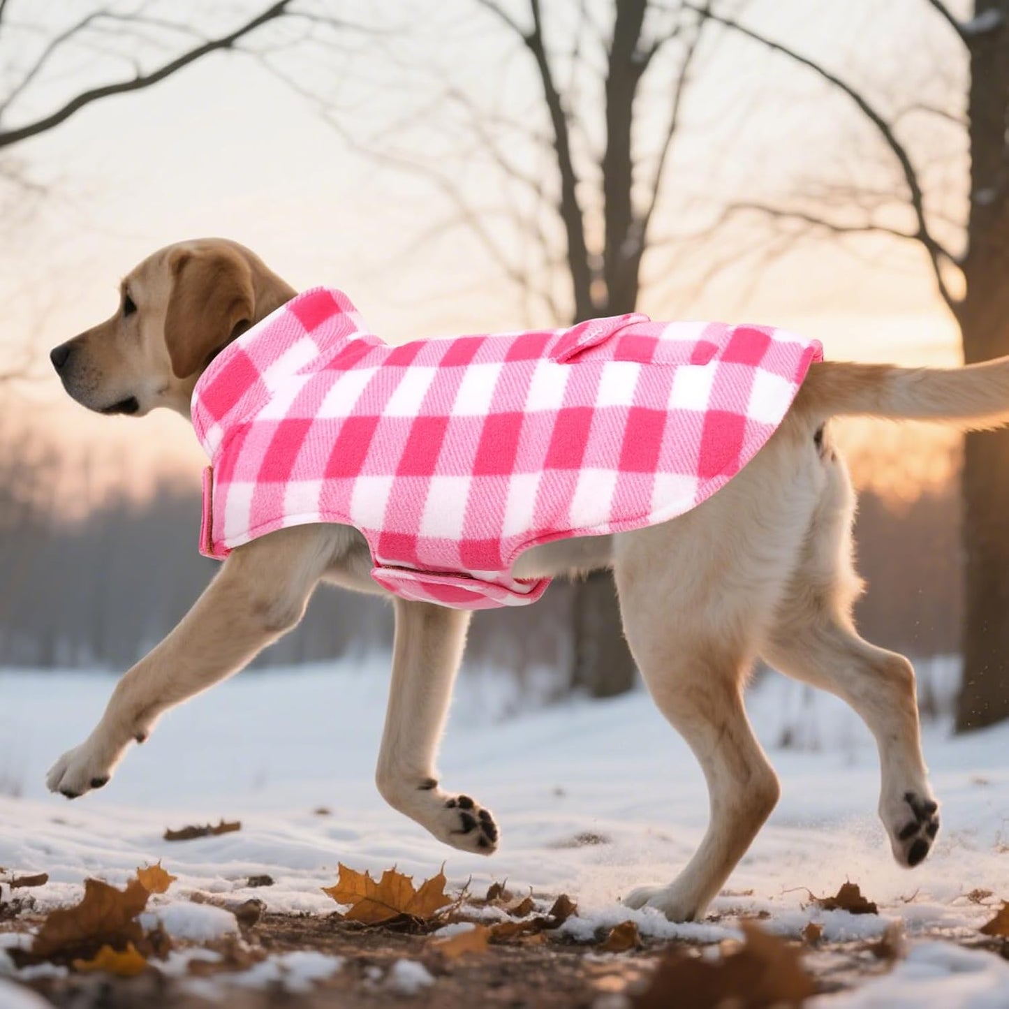 ASENKU Dog Winter Coat, Fleece Doggie Jacket Plaid Reversible Vest Waterproof Windproof Cold Weather Clothes for Small Medium Large Dogs (Pink, XL)