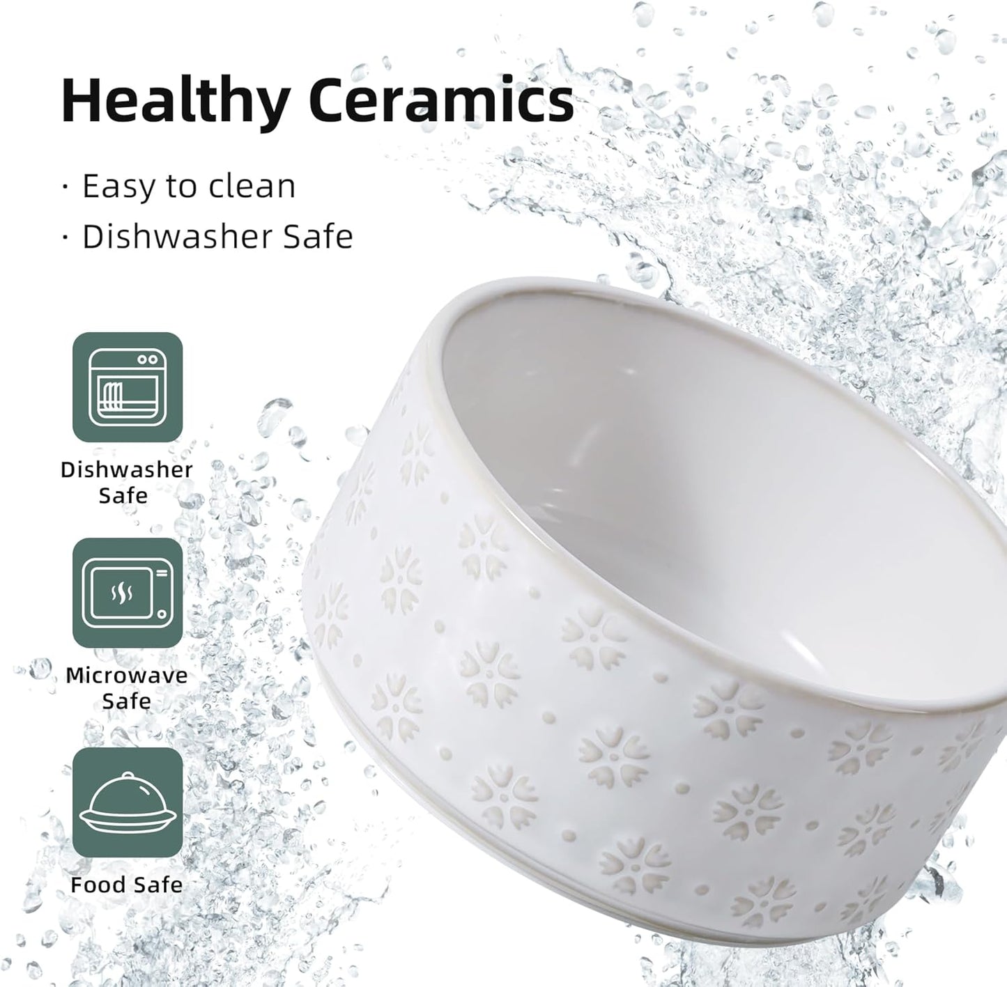 6.1inch Ceramic Raised Double Bowls Set with Acacia Wood Stand, 2 Heights Elevated, Food & Water Bowls for Small Breed Dogs, Weighted Dog Dishes, Pet Bowl(27oz, Arctic White)