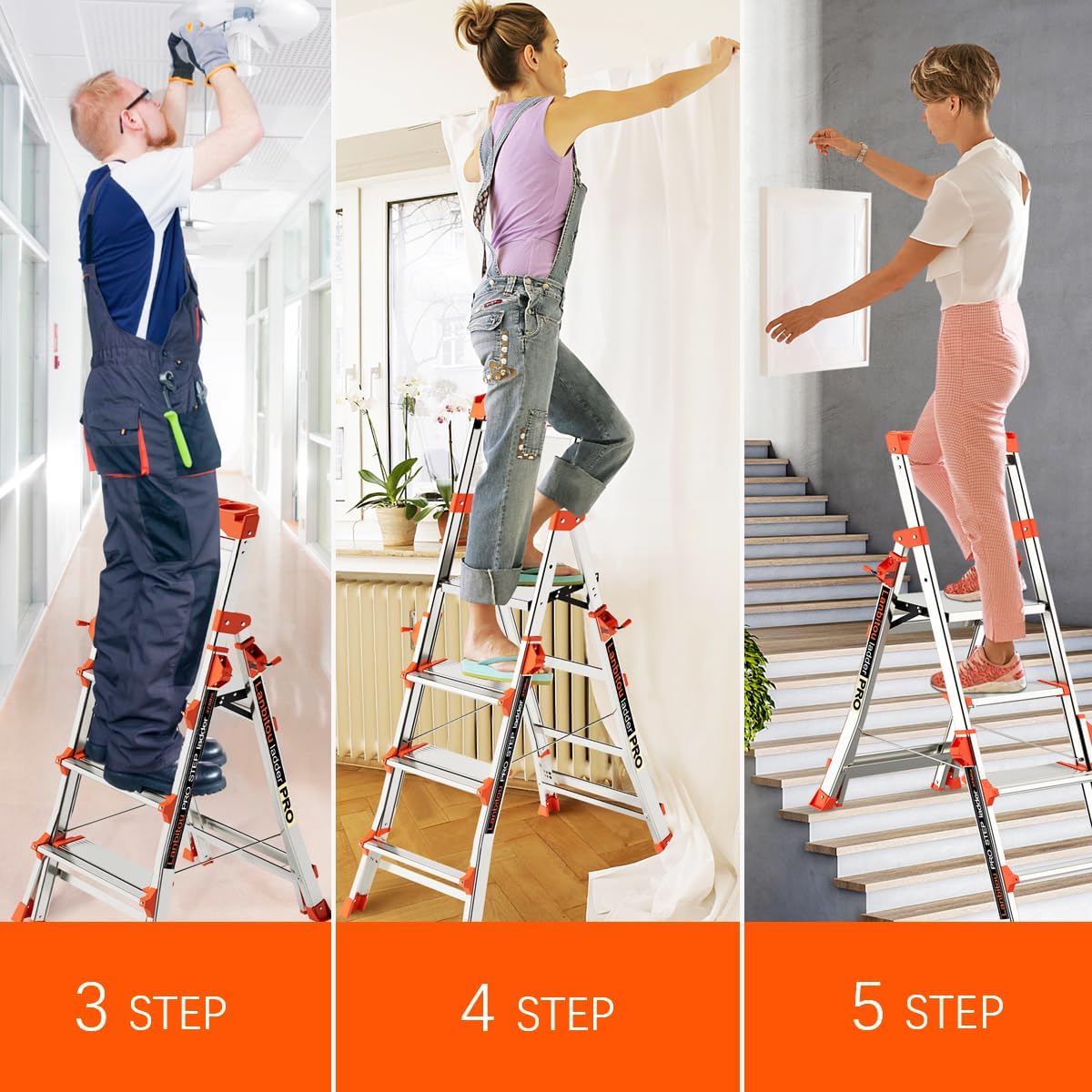 Ladder, Aluminum 5 Step Ladder with Handrails, Anti-Slip Wide Pedal, Tool Platform, Folding Step Stool Step Ladder for Stairs Home Outdoor Work, Lightweight-Portable, 330lbs-Capacity,