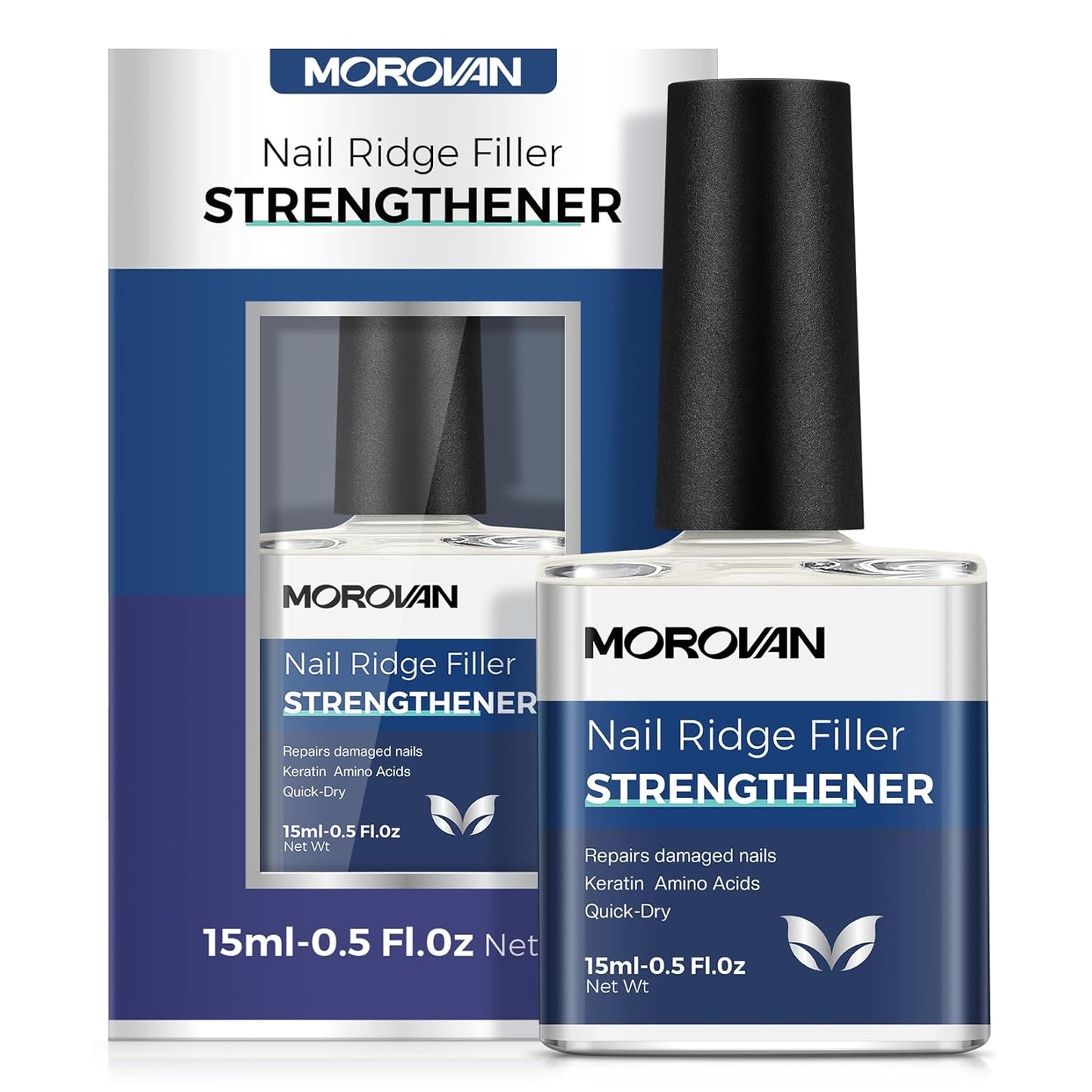 Morovan Nail Strengthener and Growth: Natural Keratin Repair Milky White Nail Polish Hardener & Ridge Filler Treatment for Damaged Nails, Nail Concealer and Essential Nail Care for women