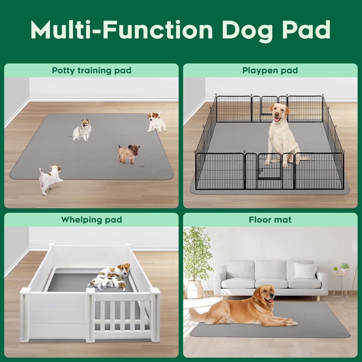 Washable Pee Pads for Dogs, Reusable Puppy Potty Training Pad, Ultra-Soft, Absorbs 2X Faster & High-Capacity, Leakproof, Non-Slip, Waterproof Pet Mat for Crate & Floor, 18x24 inch, 2 Pack