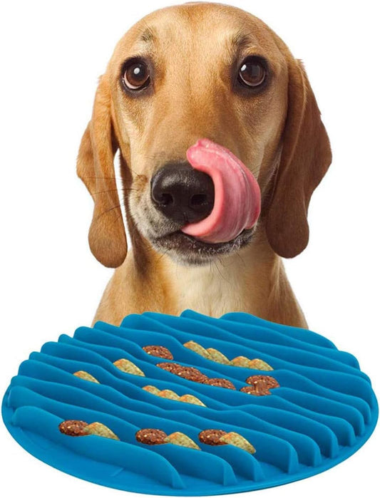 Buyter Silicone Interactive Pet Slow Feeder Cat Dogs Fun Food TPR Wave Bowls Anti Choking Feeding Supplies (Blue, L)