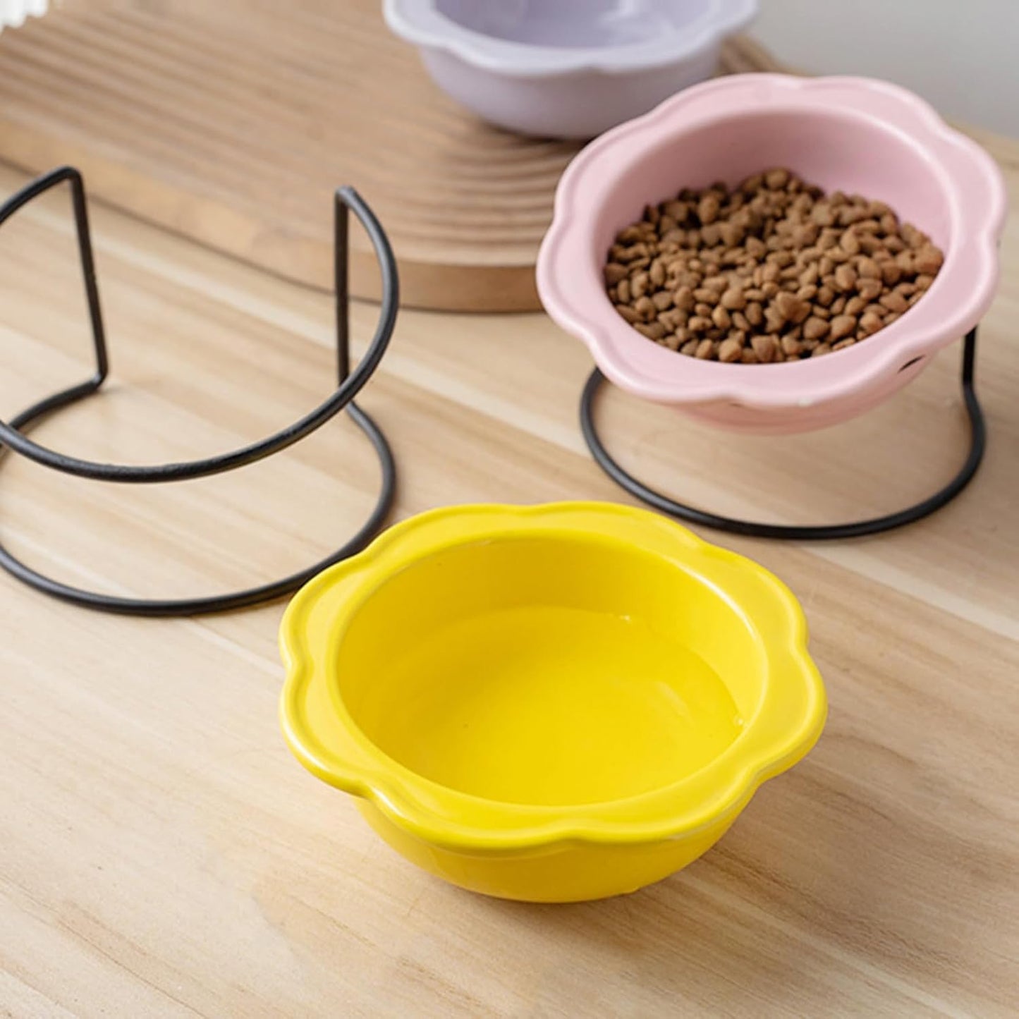 Elevated Ceramic Cats Dish Feeder Bowl with Iron Stand for Kittens Dog Health Eating Home Decors Feeding Watering Supply Elevated Cats Food Water Bowl