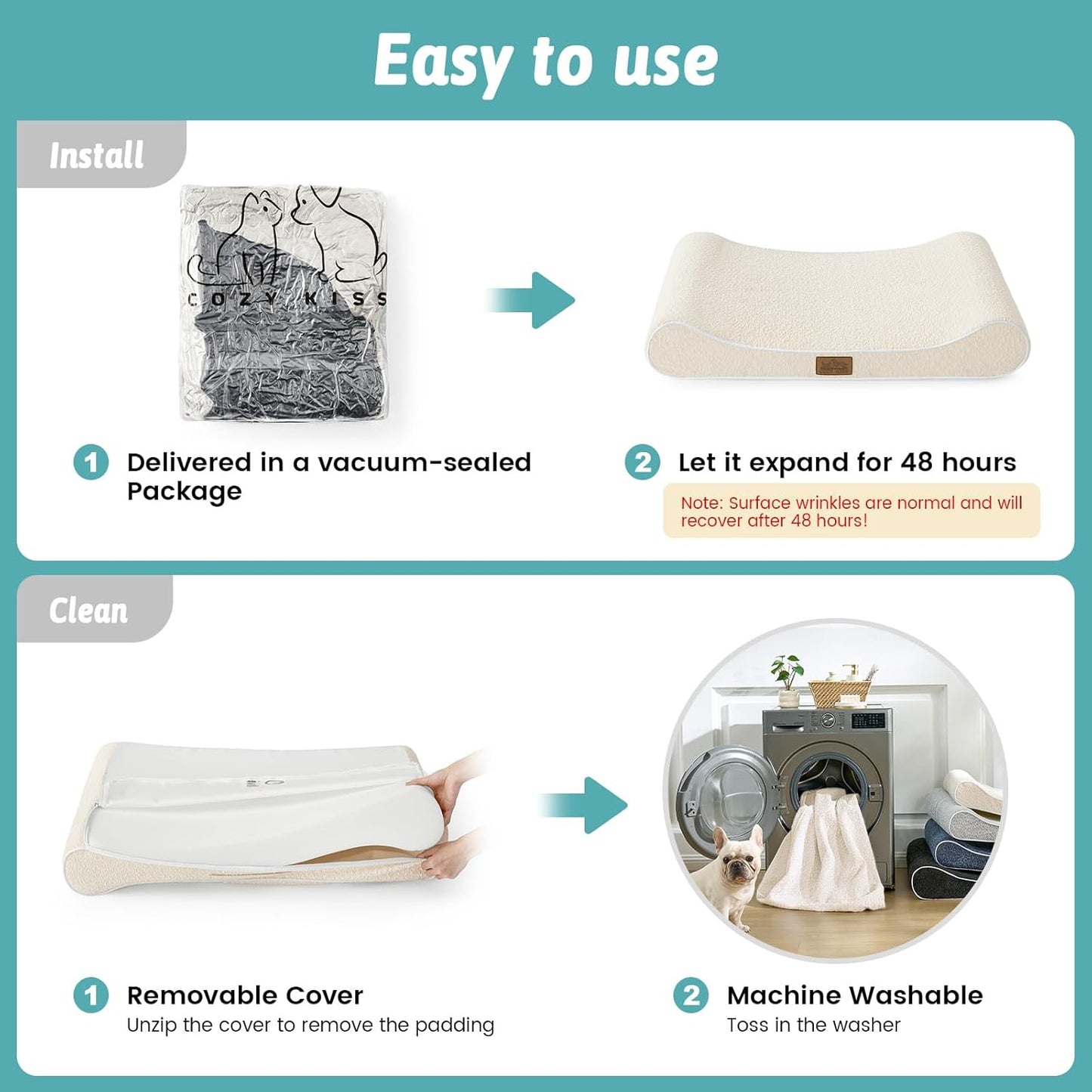 Orthopedic Dog Bed for Large Dogs up to 90 lbs - Removable Washable Cover with Waterproof Lining & Non-Skid Bottom, Cotton-Polyester Blend Boat-Shaped Lounger Mattress, L(45x30x6in), Beige