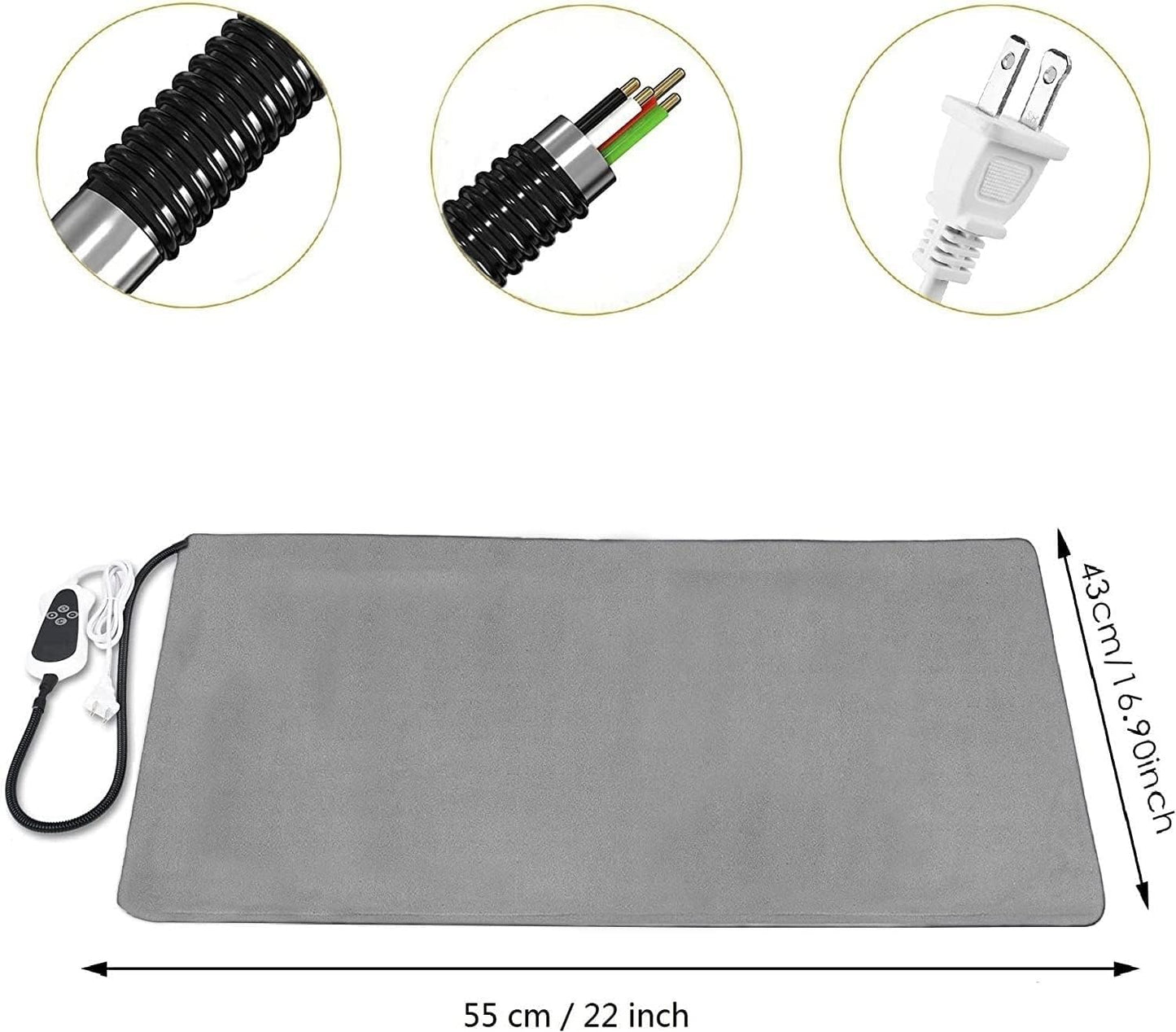 TJOY Pet Heating Pad Electric Heated Mat for Dogs & Cats Indoor Warming Mat with Auto Power Off (M:22''x18''(Gray))