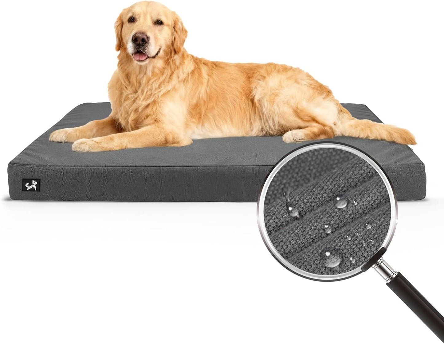 Sytopia 42 Inch XL Dog Bed for Large Dogs, Waterproof Canvas Orthopedic Pet Bed with Washable Removable Cover & Non-Slip Bottom, Outdoor Use, Dark Grey