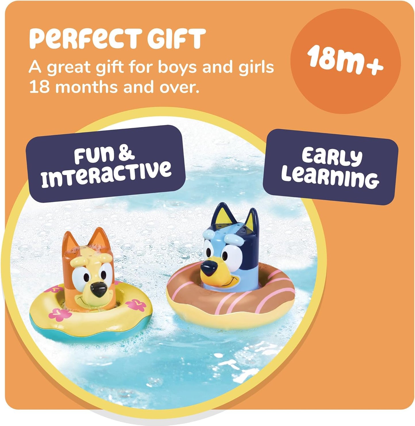 TOMY Toomies Splash & Float Bingo and Bluey Water Toys - 2-in-1 Toddler Bath & Pool Play Set with Pour Cups & Water Wheels - Ages 18 Months+