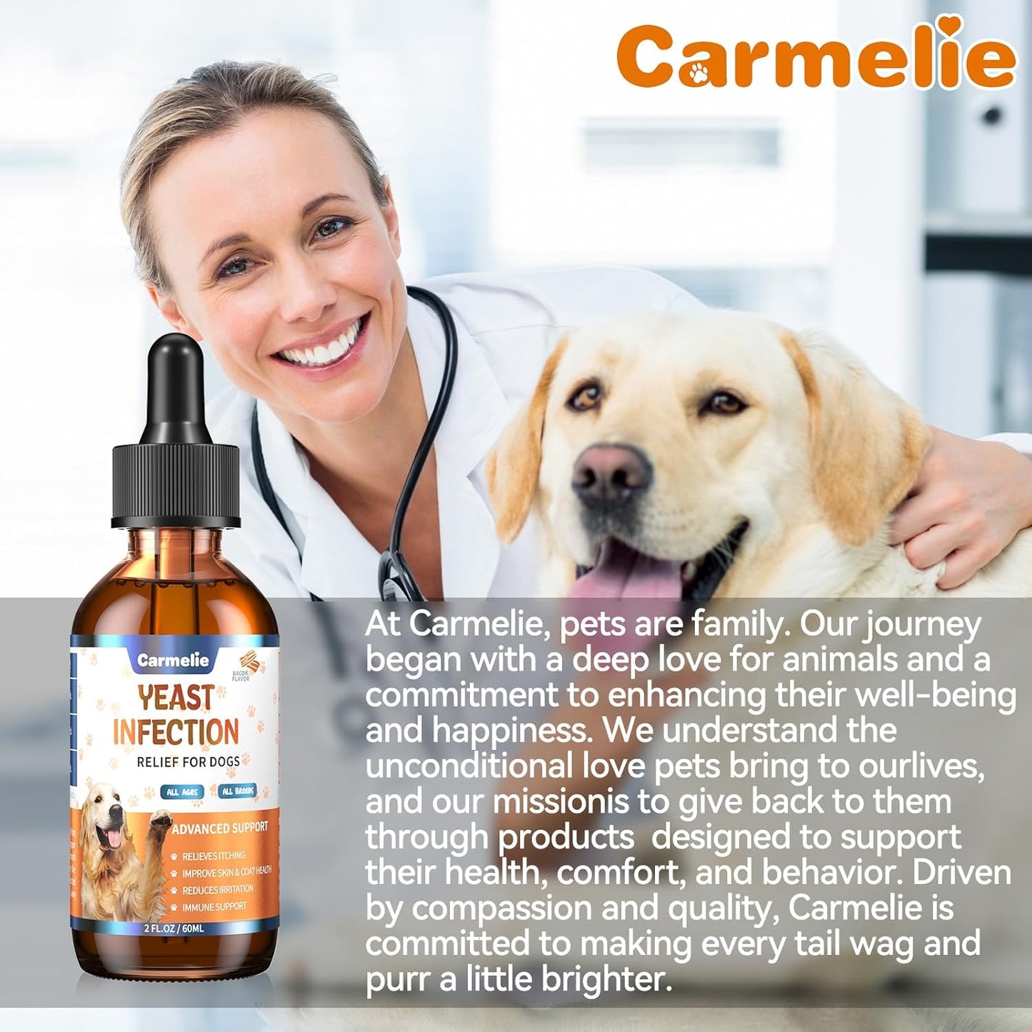 Natural Yeast Relief for Dogs, Support Healthy Itch Relief, Ear Paw Discomfort Care, Itch Relief for Dog, Allergy Supports, Inflammation Relief for Dogs, 60ml Bacon Flavor