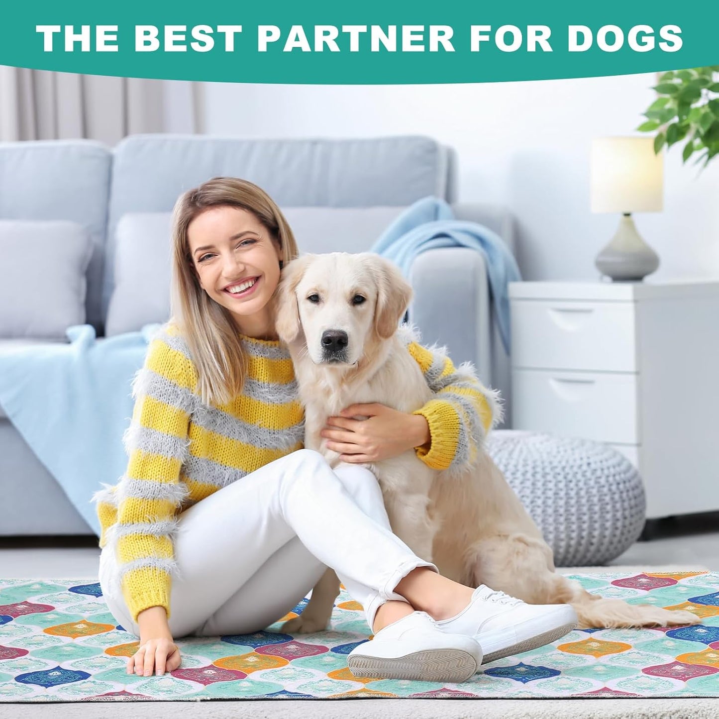 Washable Pee Pads for Dogs, Stylish Absorbent Reusable Training Dog Pads, Non-Slip and Leak-Proof Puppy Pads, Potty Pads for Crates, Whelping, Playpen, Bed and Floors, Bohemian Pattern 4 Pack 18" x24"