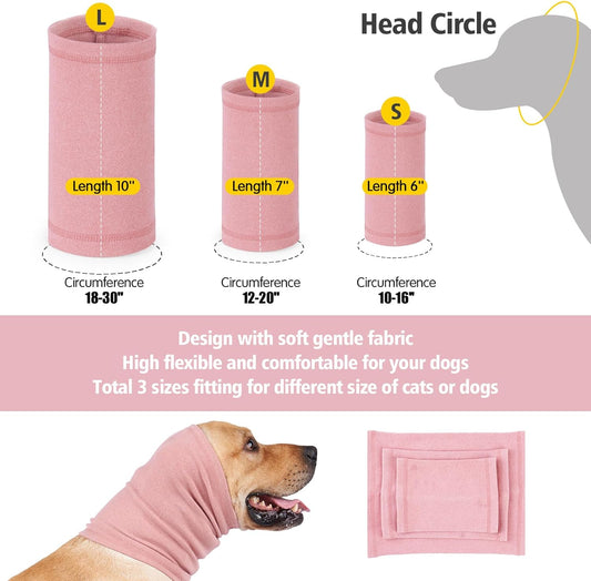 Calming Hoodie for Dogs - Stretchy Dog Ear Cover, No Shake Anxiety Head Wrap Quiet Ears, Pet Snoods for Thunder, Lightning, Fireworks, Vet Visits, Grooming, Rabbit Plush Fabric, Pink M