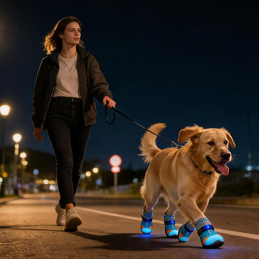 Glowing Dog Shoe Set - Rechargeable Puppy Booties | Non Slip Cat Paw Protectors for Small Pets, LED Night Safety Shoes, Summer Pavement Guard, Lightweight Outdoor Training Gear
