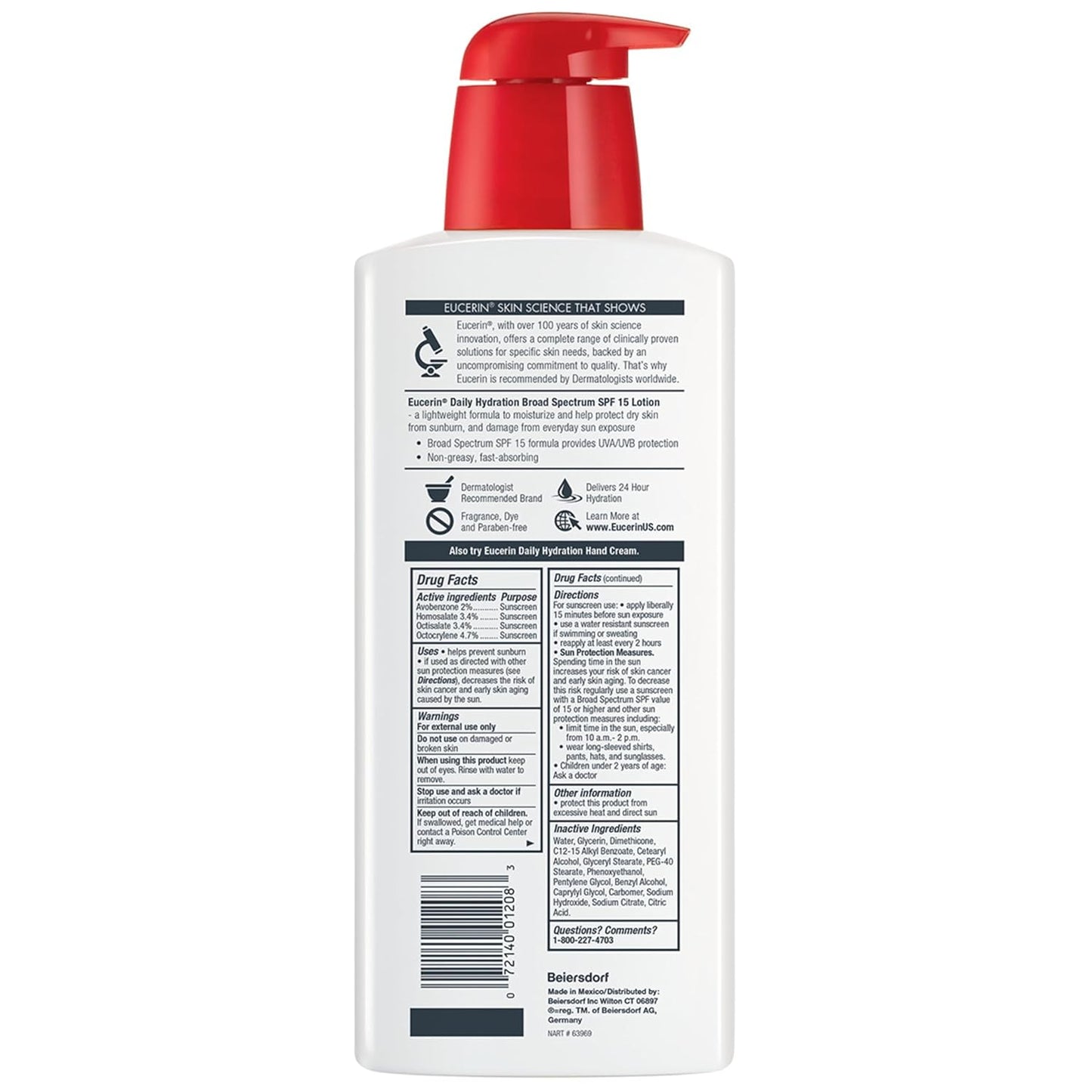 Eucerin Daily Hydration Lotion with SPF 15 - Broad Spectrum Body Lotion for Dry Skin - 16.9 fl. Oz. Pump Bottle (Pack of 3)