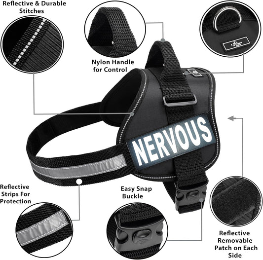Doggie Stylz Dog Harness with Removable Patches and Reflective Trim. Dog Vest Comes with 2 Nervous Reflective Hook and Loop Patches. Measure Dogs Girth Before Purchase (Girth 24" - 31" Black)