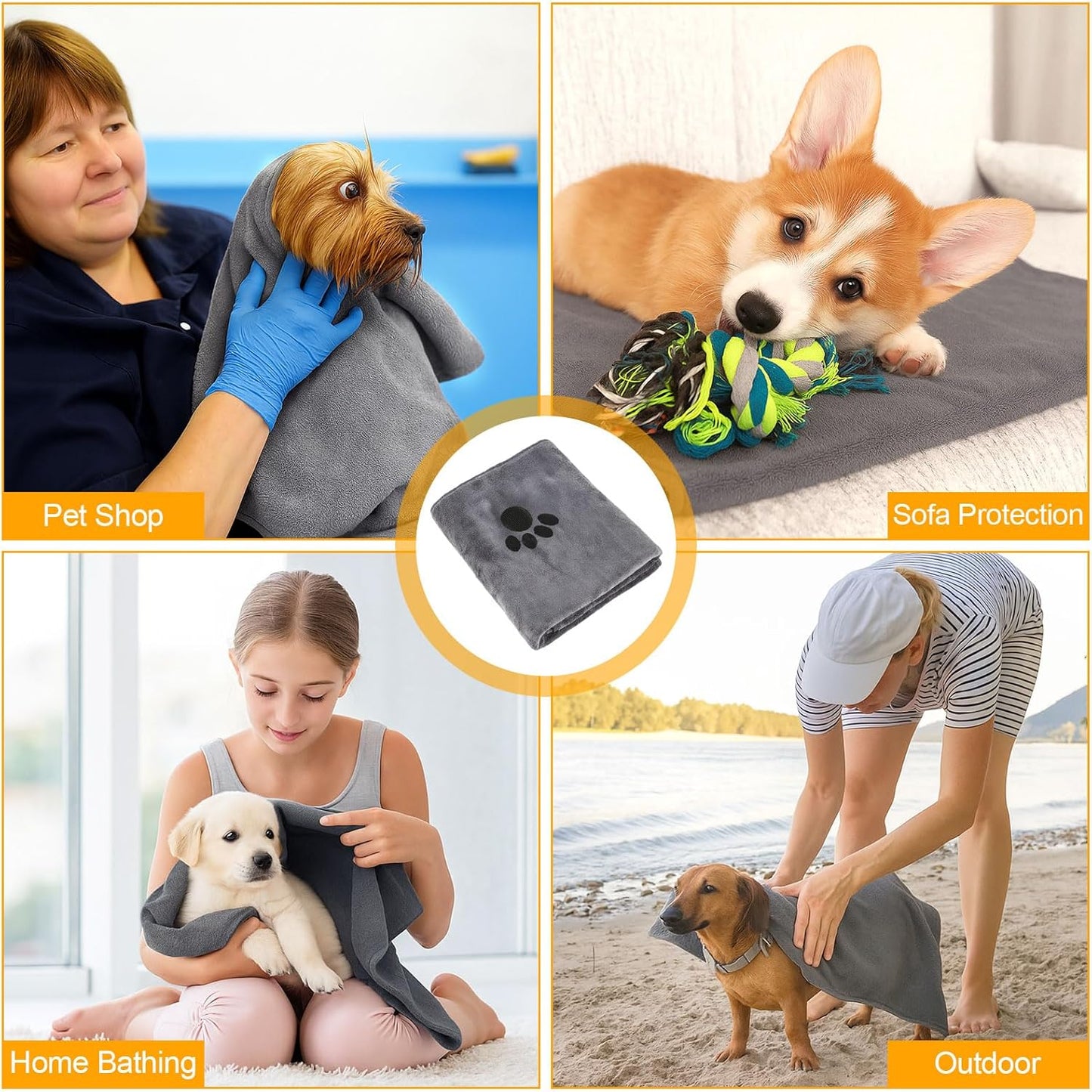 Dog Towels for Drying Dogs Large, Absorbent Microfiber Dogs Bath Towel, 40 x 24 Inch Soft Pet Grooming Towel, Dog Shower & Bath Supplies(Grey)