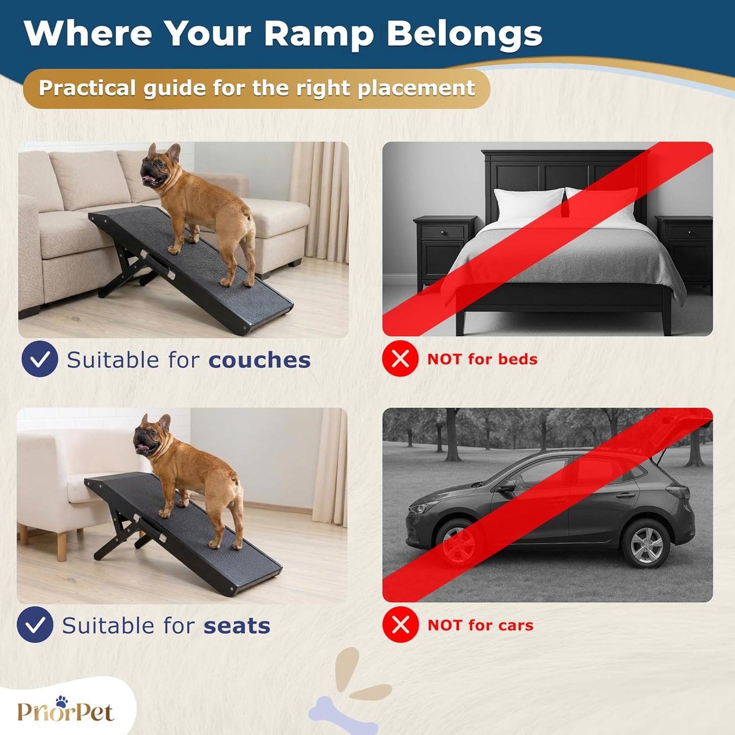 Dog ramp for Couch – Non-Slip, Sturdy Build Foldable Dog ramp – Supports up to 200lbs – Adjustable 7'' to 20'' – Landing Platform Seamlessly Connects – Birchwood Pet Ramp for Small Dogs – Black
