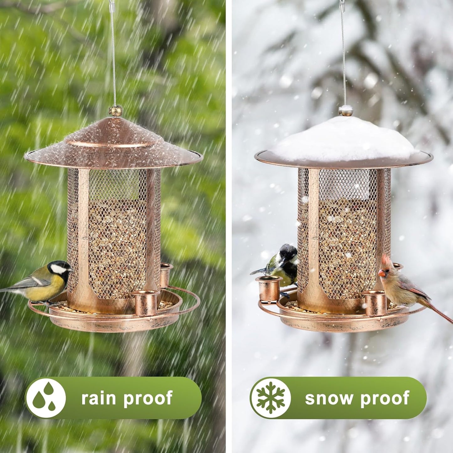 Bird Feeder,Heavy Duty Bird Feeders for Outdoors, Metal Squirrel Proof with 3 Extra Feeding Ports,4 LB Large Capacity Wild Birdfeeder for Outside Hanging Garden Yard Backyard