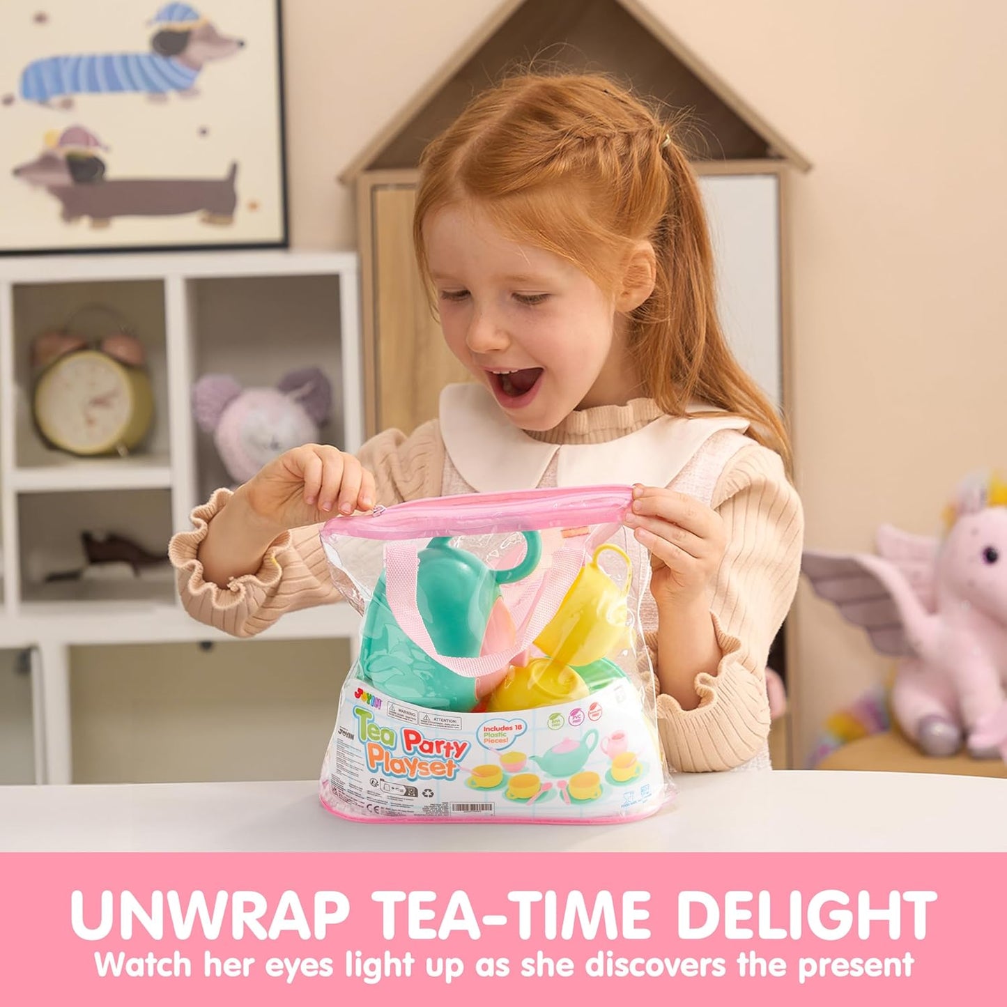 JOYIN 18PCS Pretend Tea Party Set Play Food Accessories BPA Free, Phthalates Free, Plastic Tea Set, Mini Kitchen for Kids, Gifts for Toddler Boys Girls, Easter Birthday Gifts
