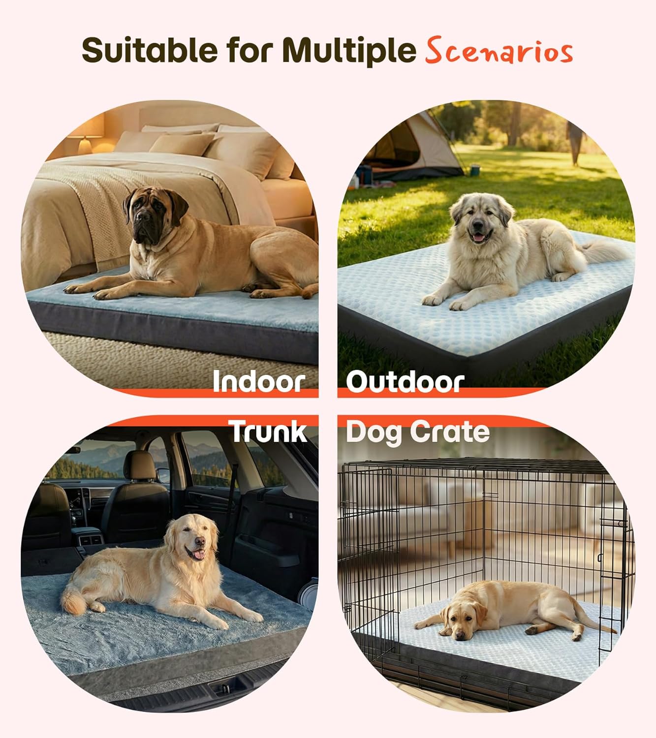 Dog Bed for Crate, Extra Large Cooling Mat for Dogs, Waterproof Dog Bed with Dual Surface Removable Washable Covers, 41 x 27 Inch Pet Bed with Egg Crate Foam