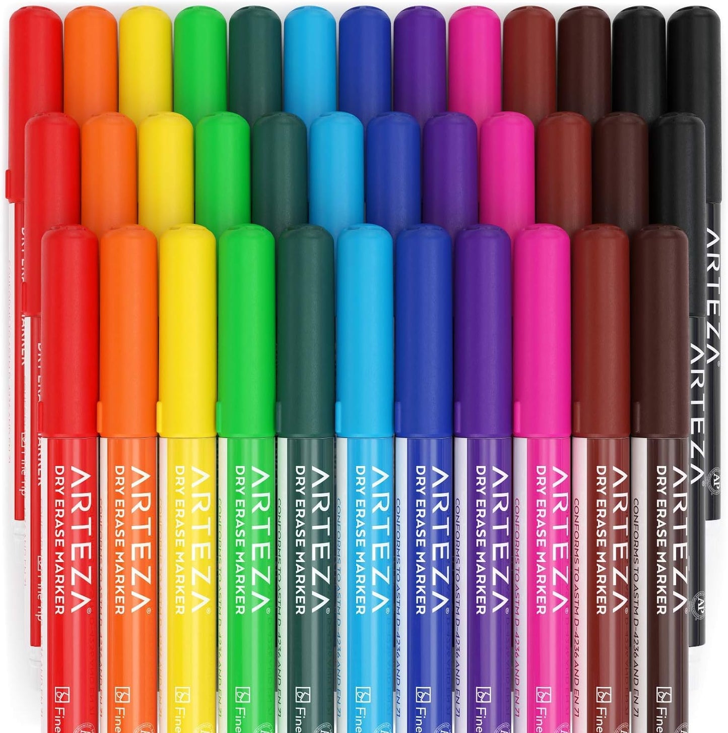 ARTEZA Dry Erase Markers Fine Tip, Bulk Pack of 36 Low-Odor Whiteboard Pens, 12 Assorted Colors for Office, Meeting Rooms & Daily Planning