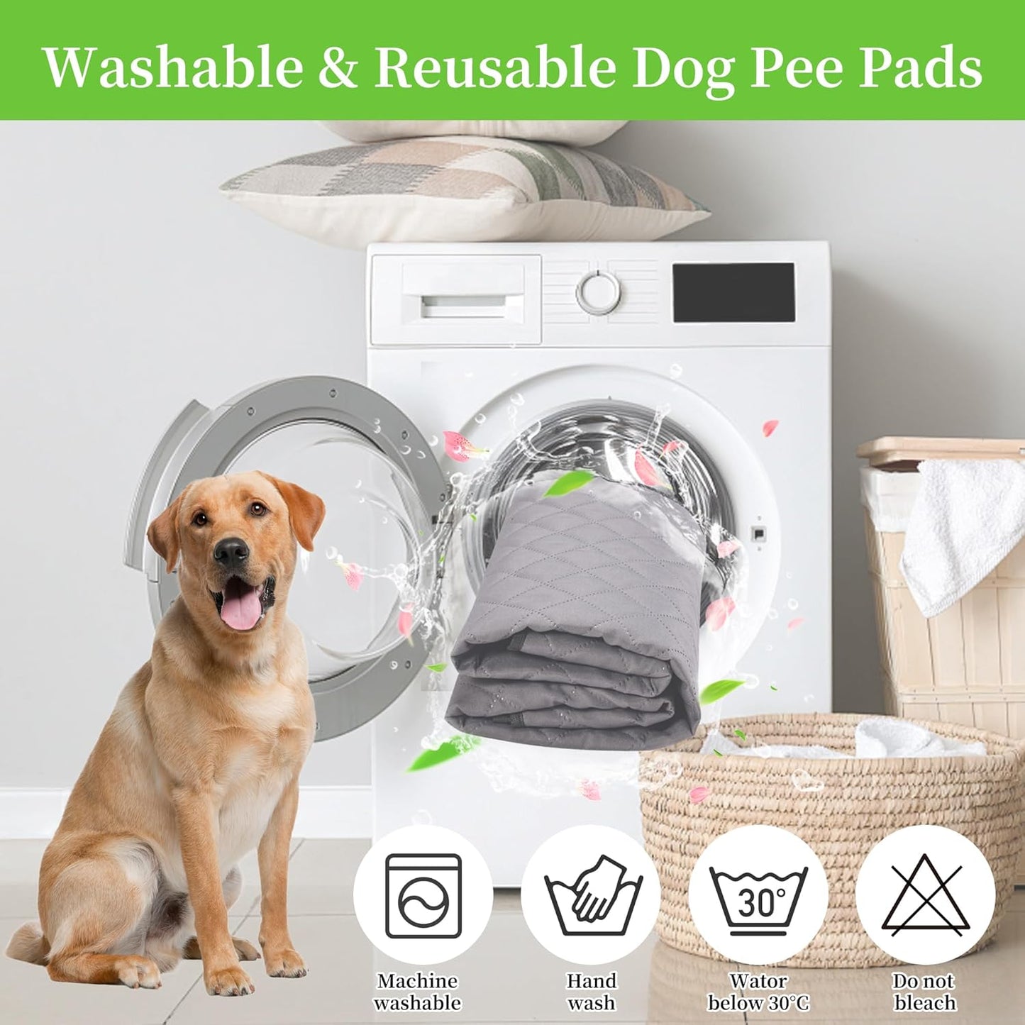 Washable Pee Pads for Dogs, 56"X 56" Pet Playpen Mat Square Absorbent Dog Pads for Whelping Potty Housebreaking Incontinence Playpen Crate Kennel
