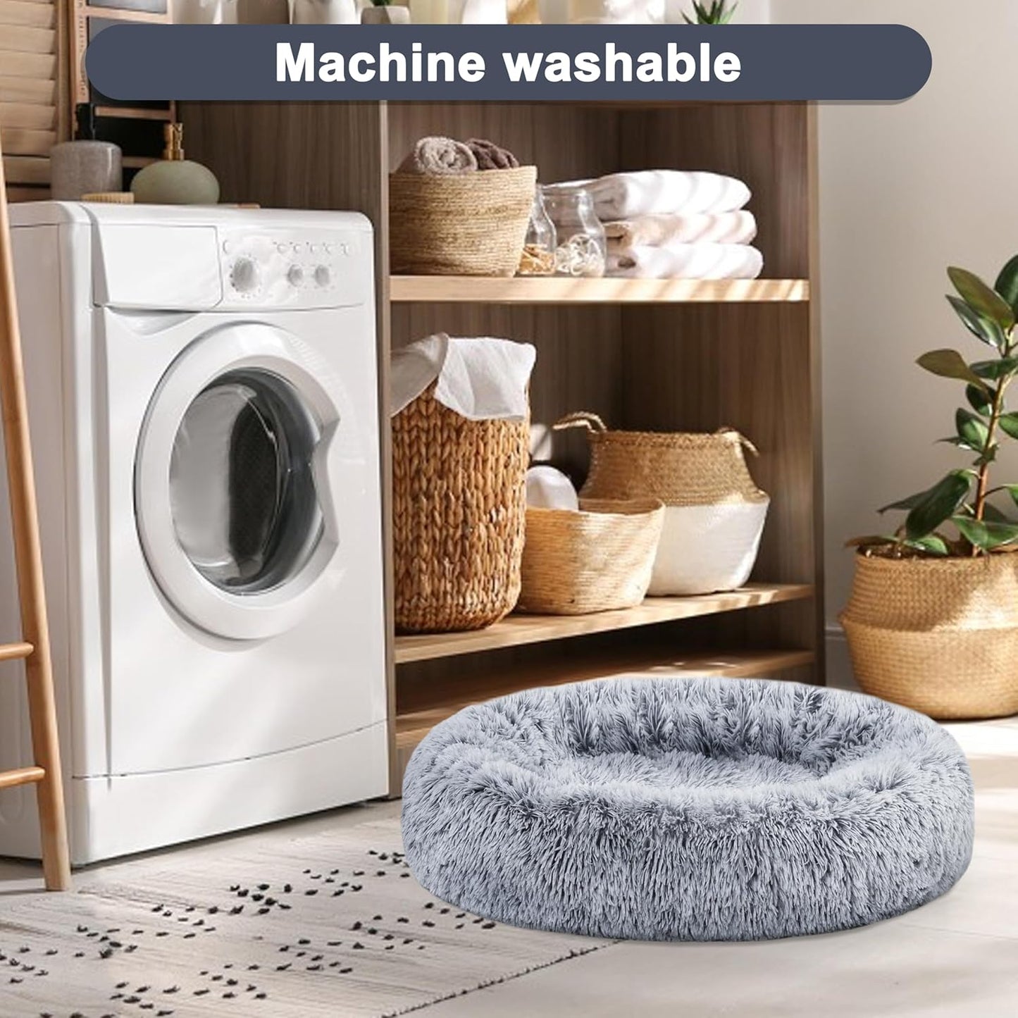 ELSKER&HOME Calming Dog & Cat Bed - Donut Washable Warming Soft Round 23 inch Dog Bed for Small Dogs, Anti-Anxiety Fluffy Plush Cushion Fits up to 25 lbs Pets, Gradient Blue