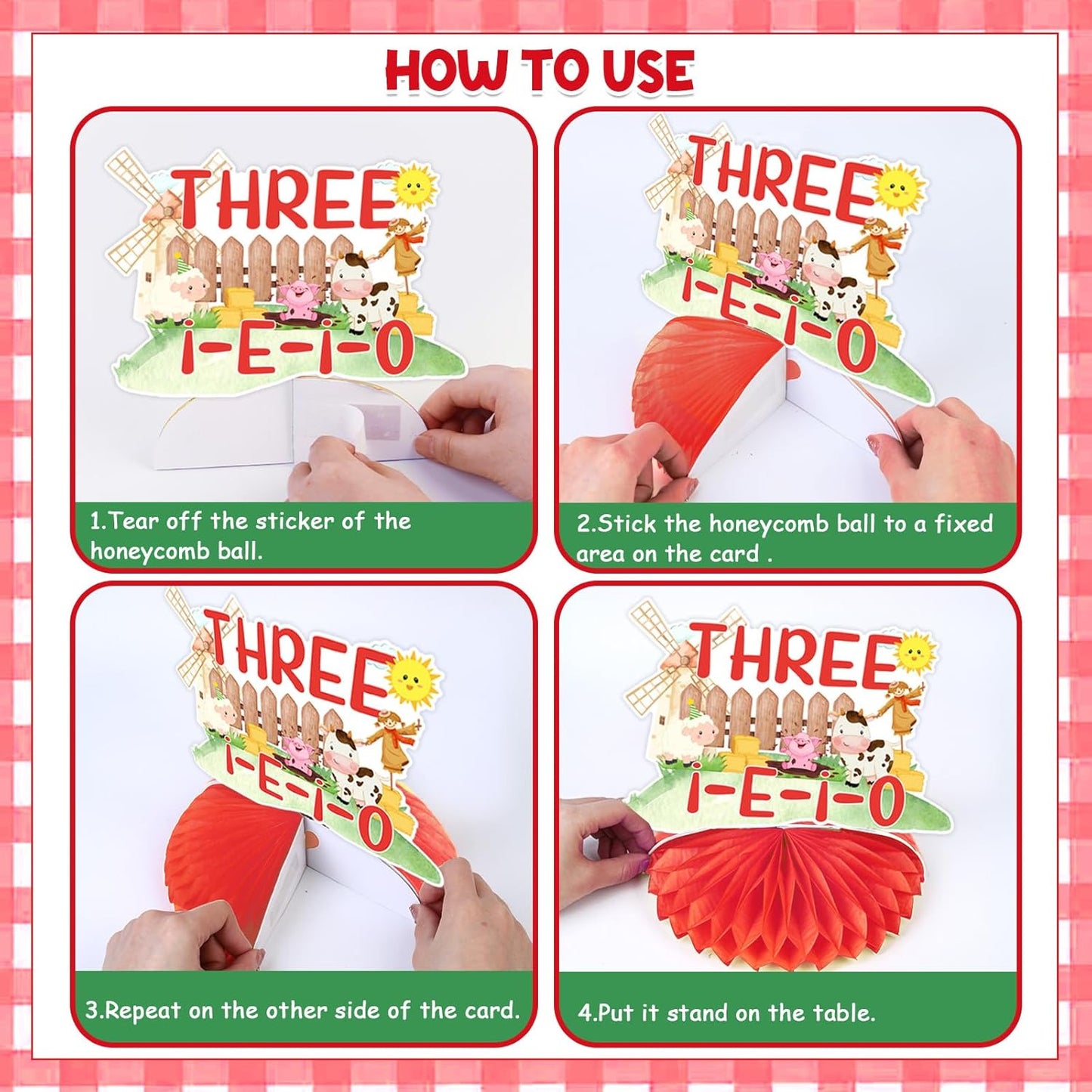 Farm Animal 3rd Birthday Decorations, 8PCS Three i e i o Farm Animal Table Decorations Honeycomb Centerpieces Farm Theme Table Toppers for Boys Girls 3rd Barnyard Birthday Party Supplies