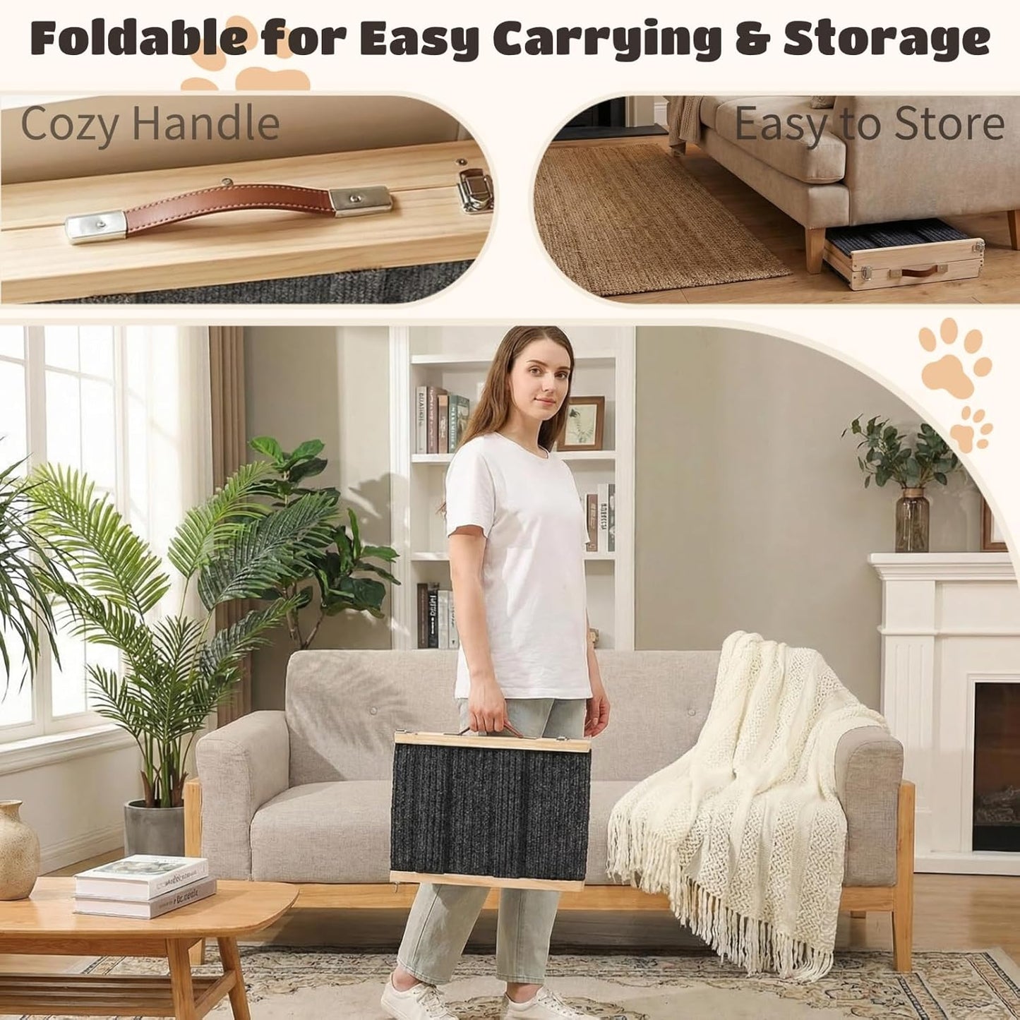 Dog Ramp for Couch & Bed for Small Dogs, Foldable Small Dog Ramps for Sofa - 31.5" LX12 W, 4 Adjustable Height, Portable, Stable, Non-Slip, Carry Handle, Wood