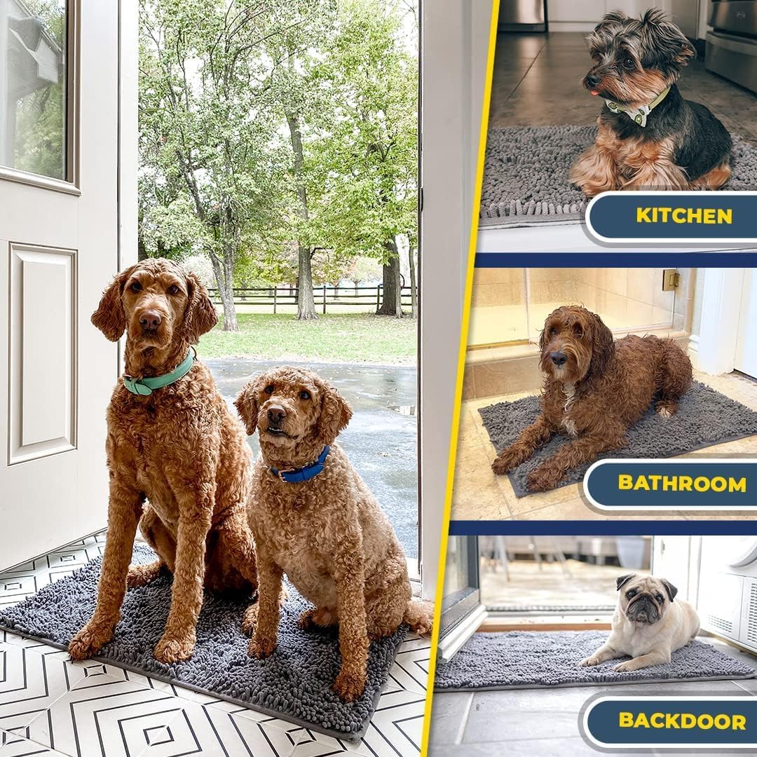 Muddy Mat® 2-Piece Grey Medium 30"X19" AS-SEEN-ON-TV Highly Absorbent Microfiber Door Mat, Bath Mat and Pet Rug, Non Slip Thick Washable, Soft Chenille for Kitchen Bathroom Bedroom Indoor and Outdoor