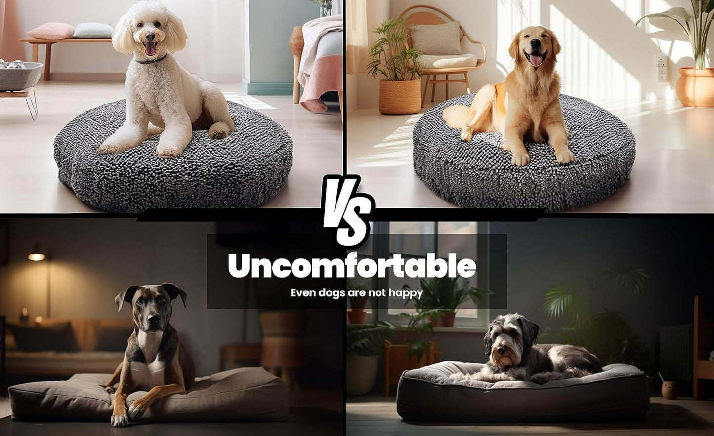 Muddy Mat®Cloud K-9 Bed for Dogs & Cats, Soft & Relaxing Round Dog Bed, Chenille Material, Removable Cover, Washable & Dryer Safe–Grey Medium(35'x35')