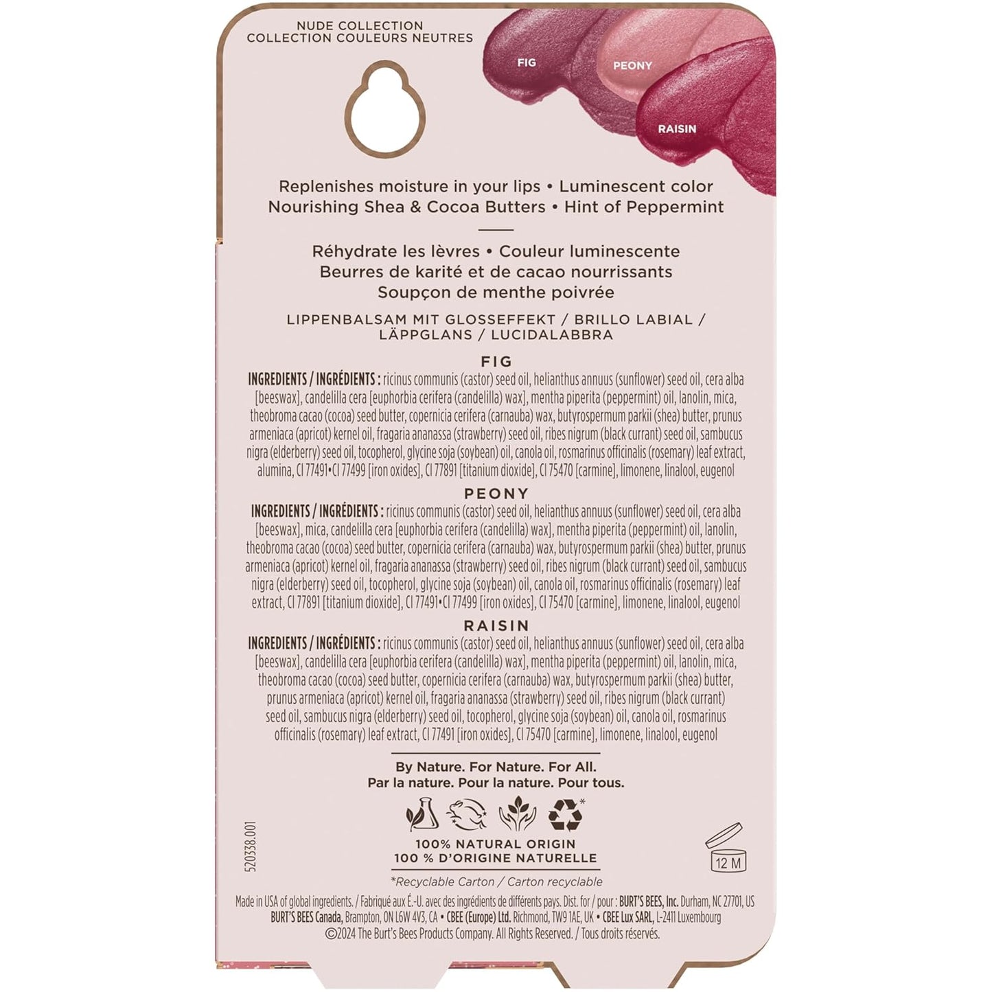 Burt's Bees Easter Basket Stuffers, Lip Shimmer Nude Collection, Tinted Lip Balm, Moisturizing for All Day Hydration with Natural Glowy Finish & Buildable Color, Value Pack, 3 Tubes x 0.09 Oz