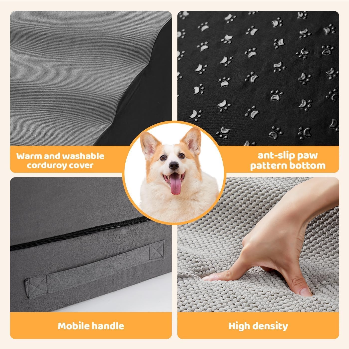 Dog Stairs/Steps for High Beds up to 30-36 inches, A.FATI 6 Step Foam Pet Steps for Small Dogs/Old Pets, 30" H Non-Slip Dog Ramp for Bed, Dark Grey