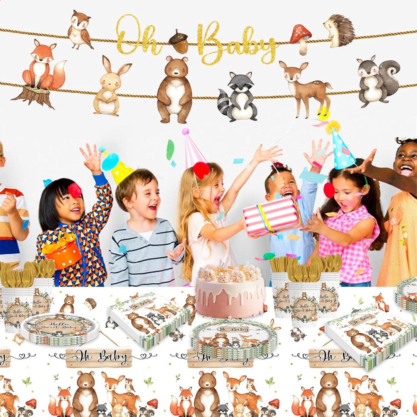 142pcs Woodland Animals Baby Shower Decoration Pack Forest Animal Neutral Gender Reveal Party Supplies Woodland Themed Birthday Party Ideas Set