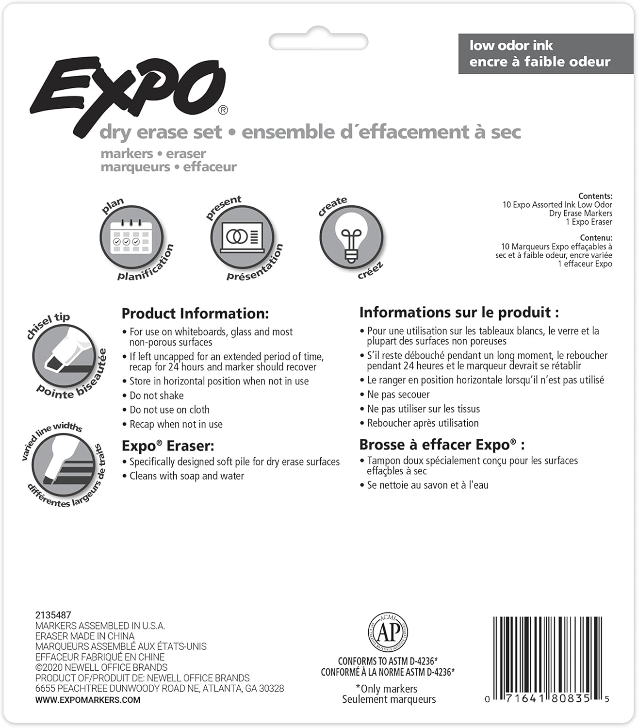 EXPO Low Odor Dry Erase Marker Starter Set with White Board Eraser, Chisel Tip Dry Erase Markers, Assorted Colors, 11-Piece Set