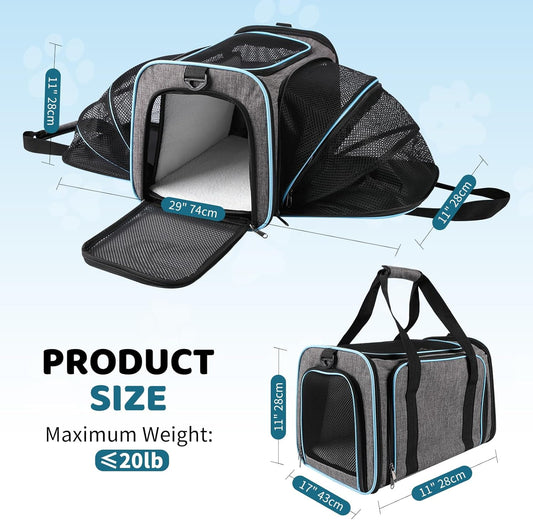 Cat Carrier - Airline Approved Expandable Soft Side Pet Carrier, Collapsible Pet Travel Bag Carrier with Foldable Pet Bowl for Cat Small Animals Under 14LB, 17 * 11 * 11