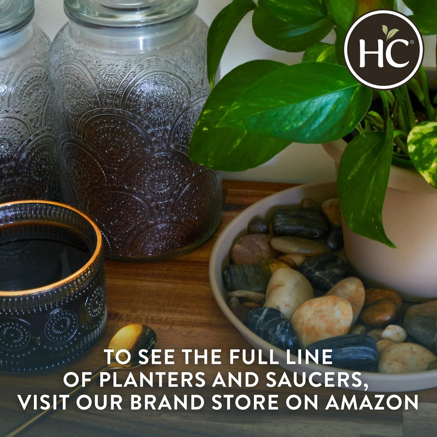The HC Companies 20 Inch Prima Round Planter Pots with Drainage Holes and Rolled Rim, Lightweight UV-Resistant Plastic Indoor & Outdoor Planters, 2-Pack Flower Pots for Garden & Home Decor, Warm Gray