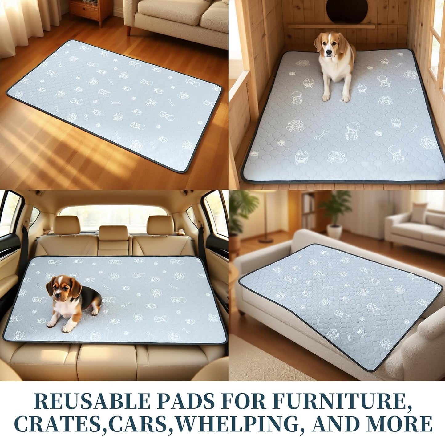 2 Packs Extra Large Reusable Dog Mat for Floor,Washable Pee Pads for Dogs and Cats,Puppy Playpen Mat for Incontinence,Grey 59"x35"