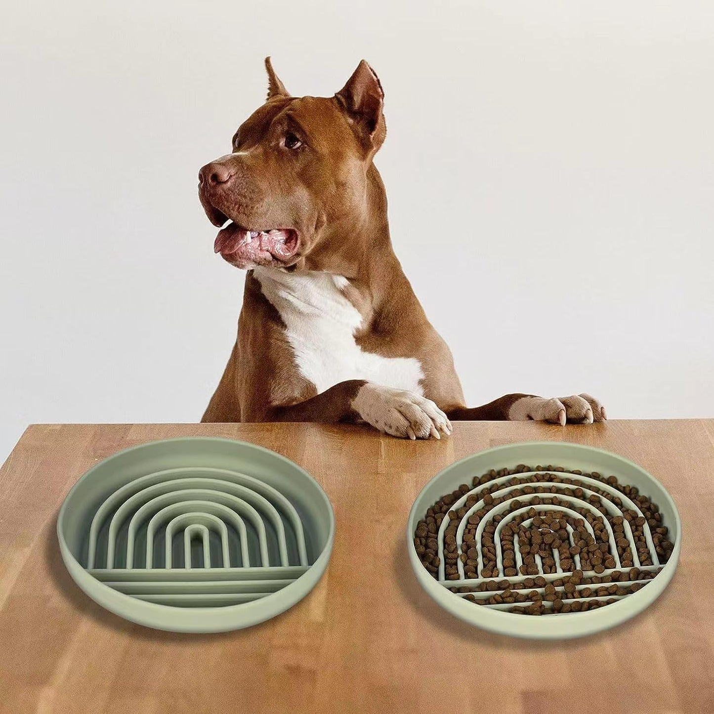 Slow Feeder Dog Bowl,Silicone Puzzle Bowl & Lick Mat,Preventing Choking Dog Bowls,Slow Eating,Healthy Eating,Anti Gulping Slow Feeding Dog Bowl,Dishwasher Safe(Sage Green)