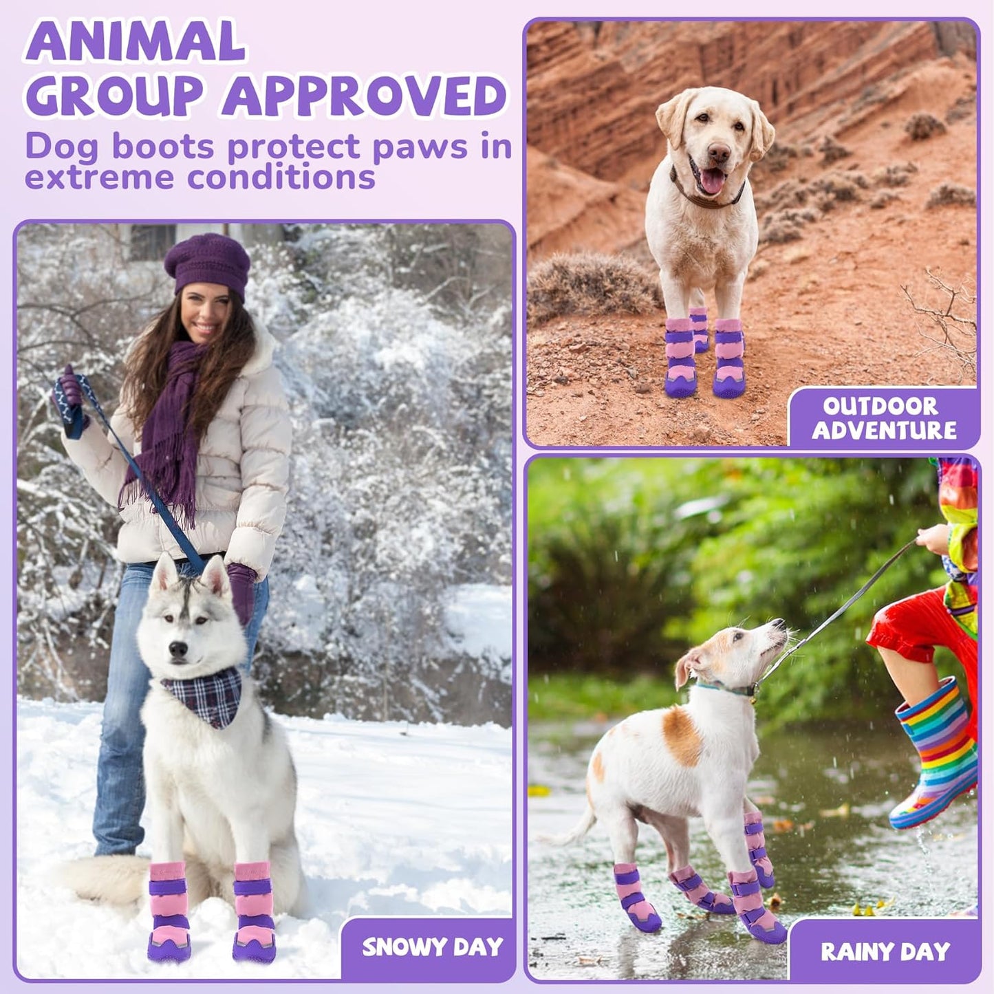 Dog Boots for Large Dogs, Medium Dog Shoes for Winter Snow Days, Waterproof Outdoor Dog Booties Fleece Lined Non- Slip with Reflective Strap for Snowy Hardwood Floor Hiking Walking, Size 7