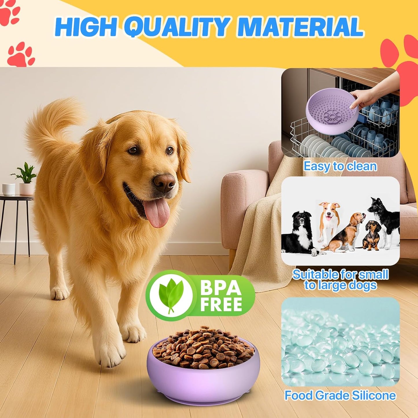 Pawinner 2 Pack Dog Lick Bowl, Freeze Lick Mat for Dogs, Non-Slip Slow Feeder Licking Bowl with Suction Cups, Food Grade Silicone, Enrichment Puzzle Feeder for Distraction(Purple)
