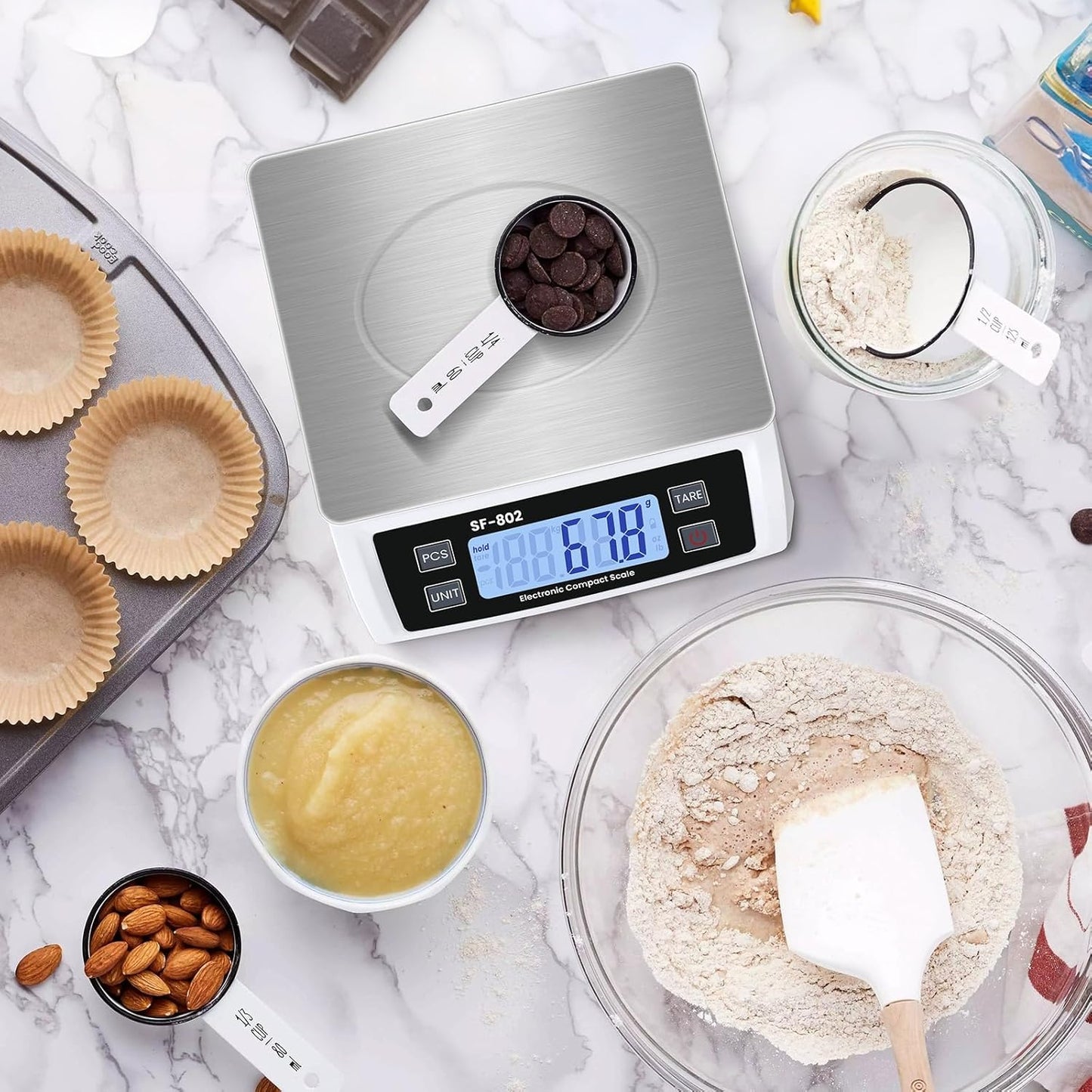 Digital Kitchen Scale 30kg/66lb Large Food Scale for Baking Cooking Stainless Bread Scale with LCD Display Counting Scales for Commercial(Color : Stainless White)