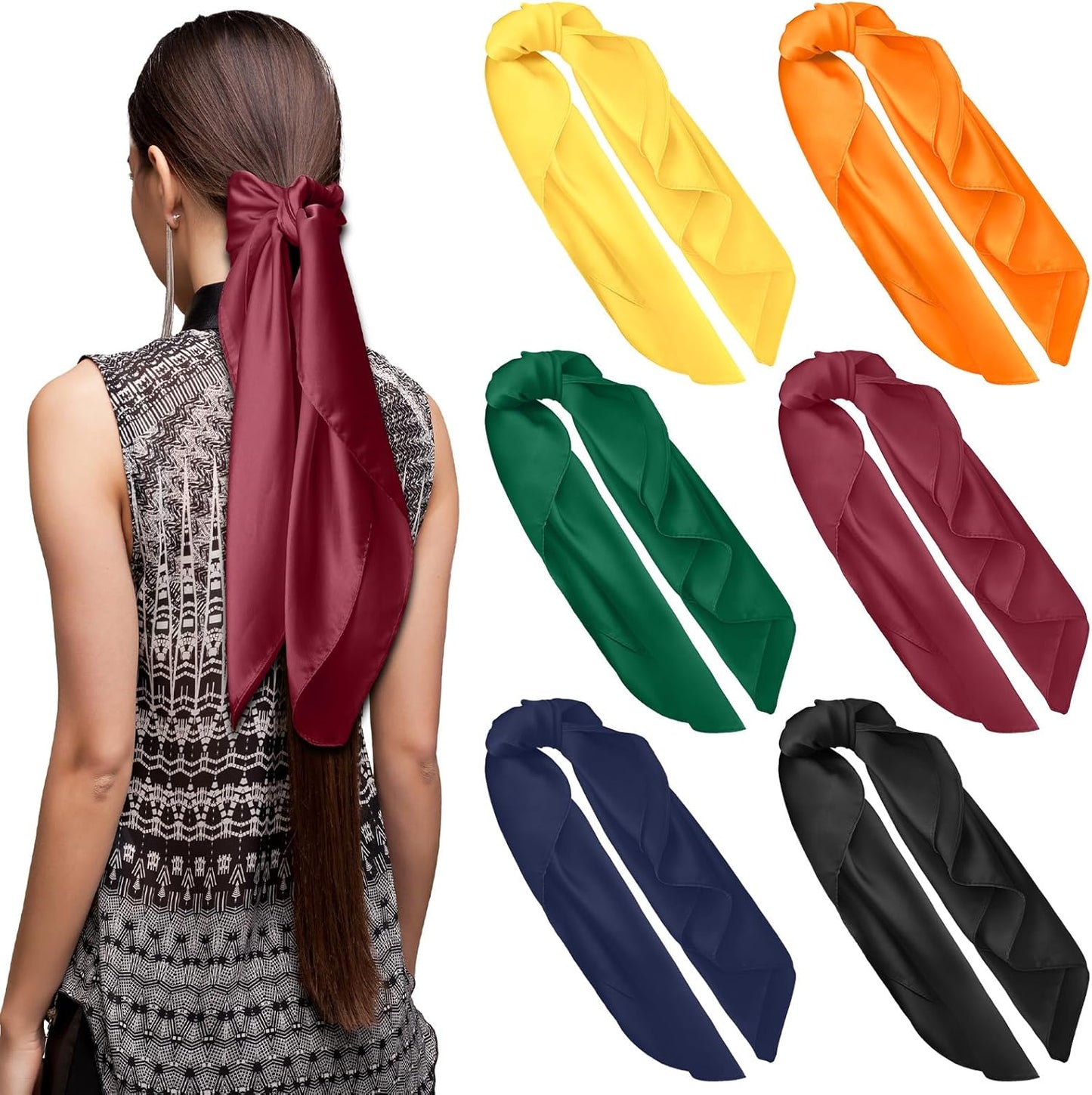 JATEBI 27''/35'' Women Large Satin Scarf Silk Feel Square Wraps Big Hair Bandanas Vintage Print Solid Color Bandana Scarves