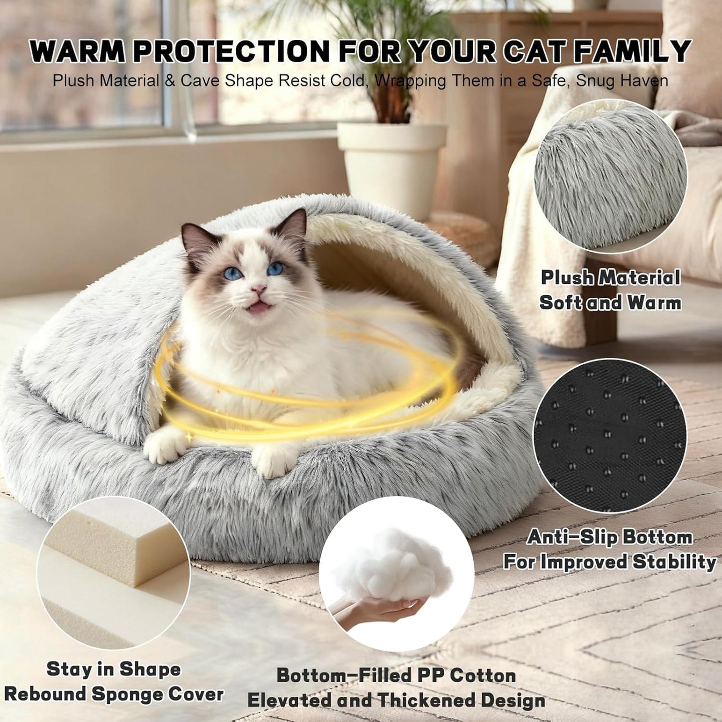 Small Dog Bed, Nest Warm Super Soft Plush Faux Fur Washable Dog Bed with Non-Slip Bottom for Medium Small Dogs Snooze Sleeping Indoor (Gray-65cm/25in)