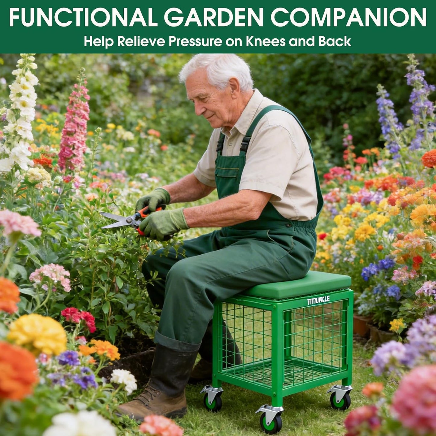 3 IN 1 Rolling Garden Cart with Kneeler and Seat on Wheels, Heavy Duty 500 Lbs Upgraded Garden Work Seat, Metal Garden Stools for Seniors, Multifunctional for Lawn/Patio/Backyard Outdoor Use