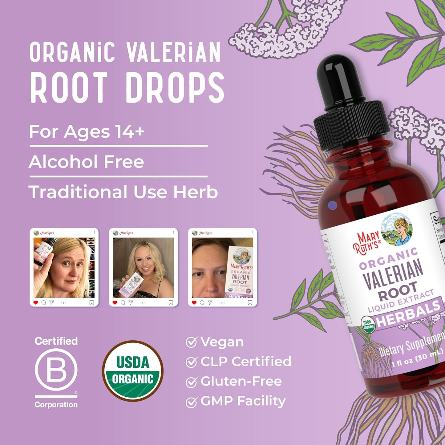 MaryRuth Organics Valerian Root Liquid Drops | 2 Month Supply | Sugar Free | USDA Organic Valerian Root Drops | Support Sleep | Calm and Stress Relief | Vegan | Non-GMO | Gluten Free | 60 Servings
