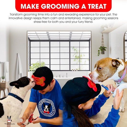Warren London Hat/Snack Combo - Distract-A-Hat™ Grooming Distraction Tool + 8 oz All-Natural Roasted Peanut Dog Peanut Butter, Xylitol-Free Enrichment & Anxiety-Relief