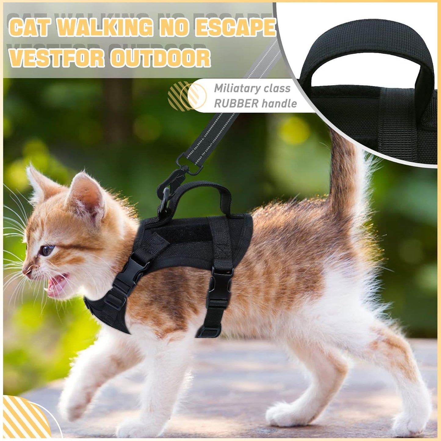 Cat Vest Harness Leash Set for Walking Escape Proof Adjustable Comfy mesh no Pull Harness for Extra Small cat Kitten Puppy Control Handle Anxiety Relief Security Vest with Velcro systerm for Outdoor