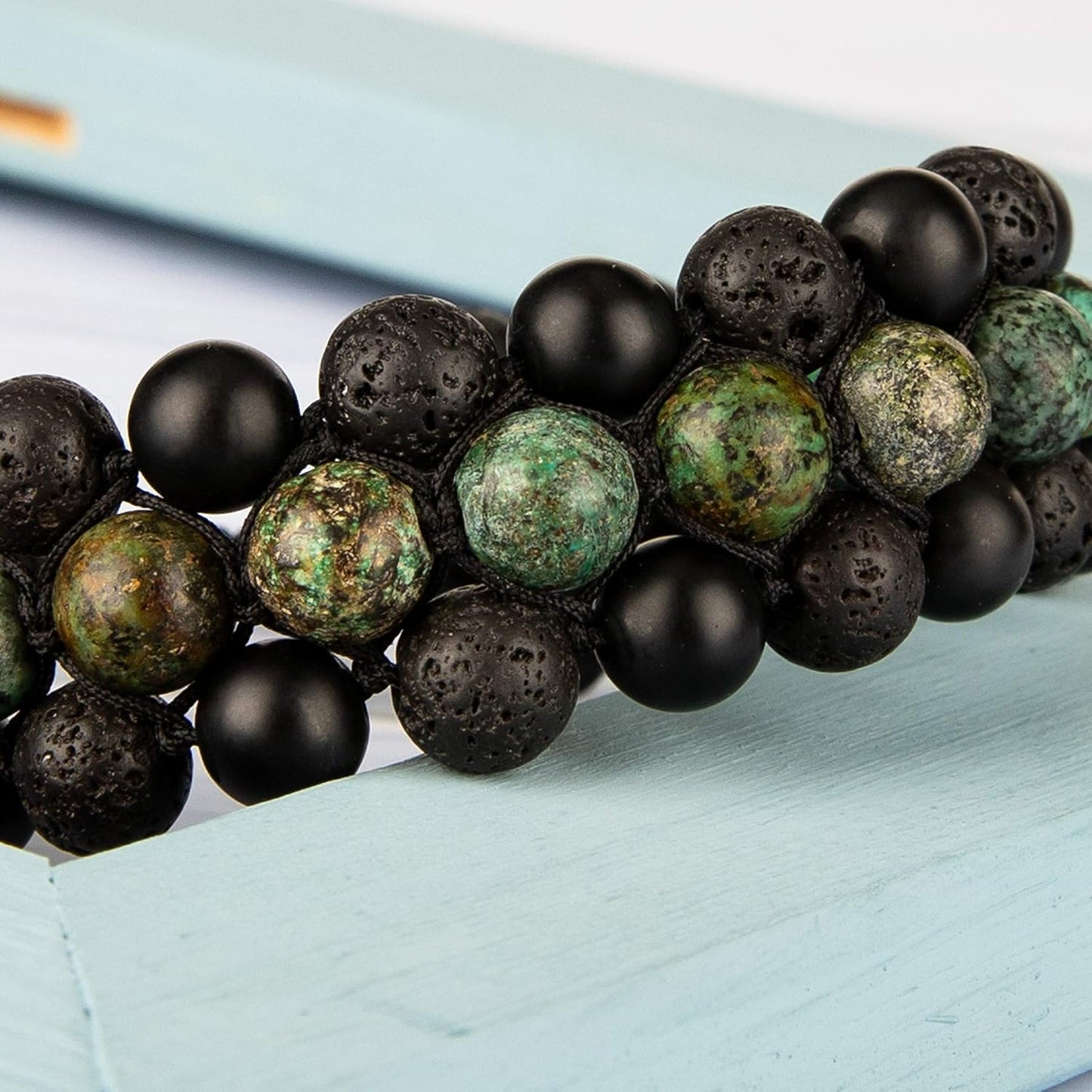 8mm Natural Lava Rock Stone Bracelets for Men, Healing Crystal Essential Oil Diffuser Beads Bracelet Chakra Yoga Energy Anxiety Gemstone Bracelet