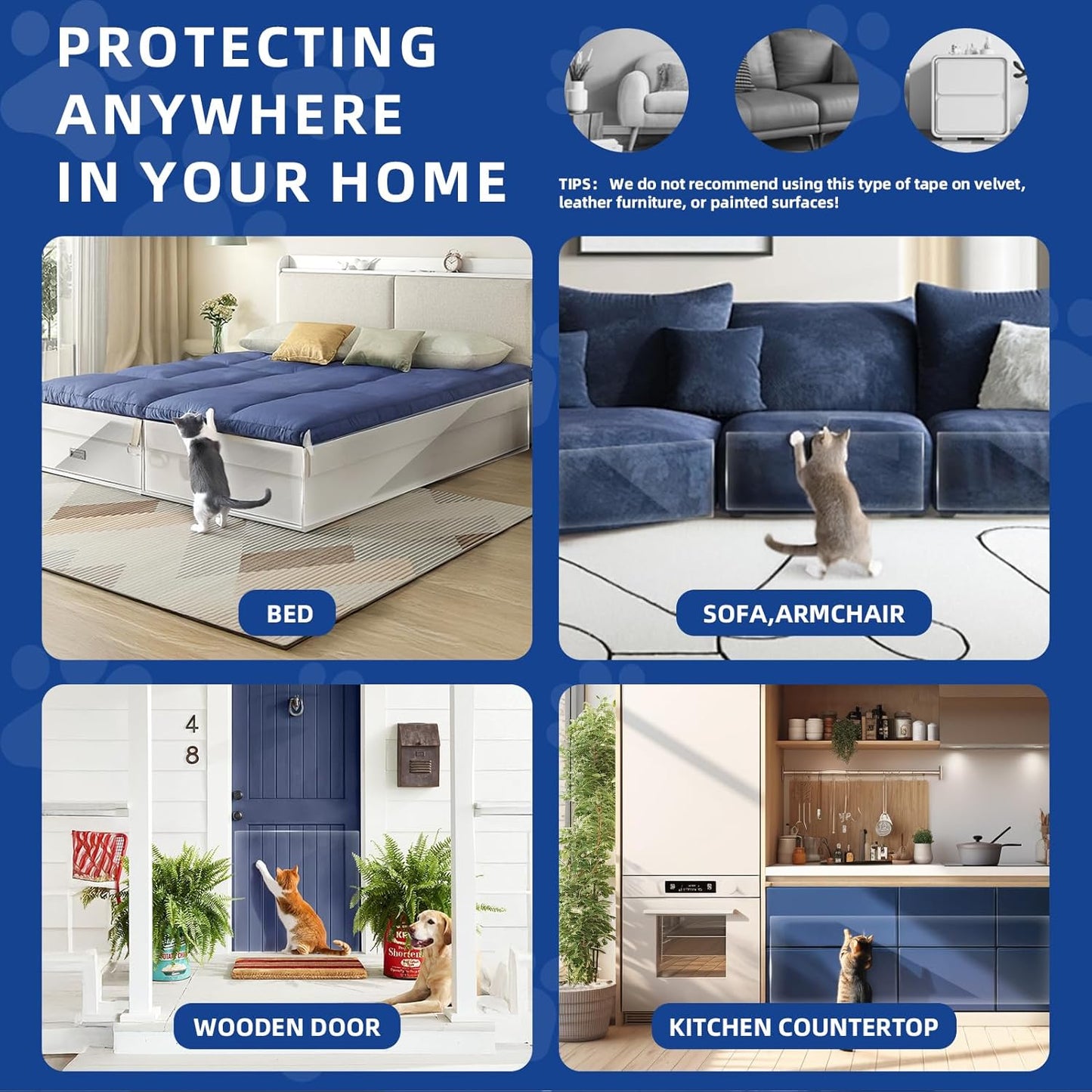 TOOSOFt Anti Cat Scratch Furniture Protector Clear Thicken Vinyl 196.9"x16.5" Couch Protector from Cat Claws - Single Sided Sticky Flexible Dog Tape for Furniture, for Couch Corner Door Walls Bed