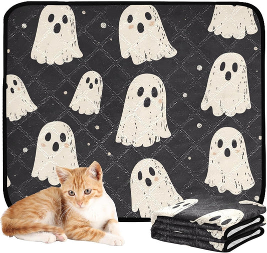 Cute Halloween Ghost Blacck Washable Pee Pads for Dogs Reusable Puppy Pad Super Absorbent Non Slip Lightweight Protect Pet Pads Couch Playpen Housebreaking 2Pack Medium and Large