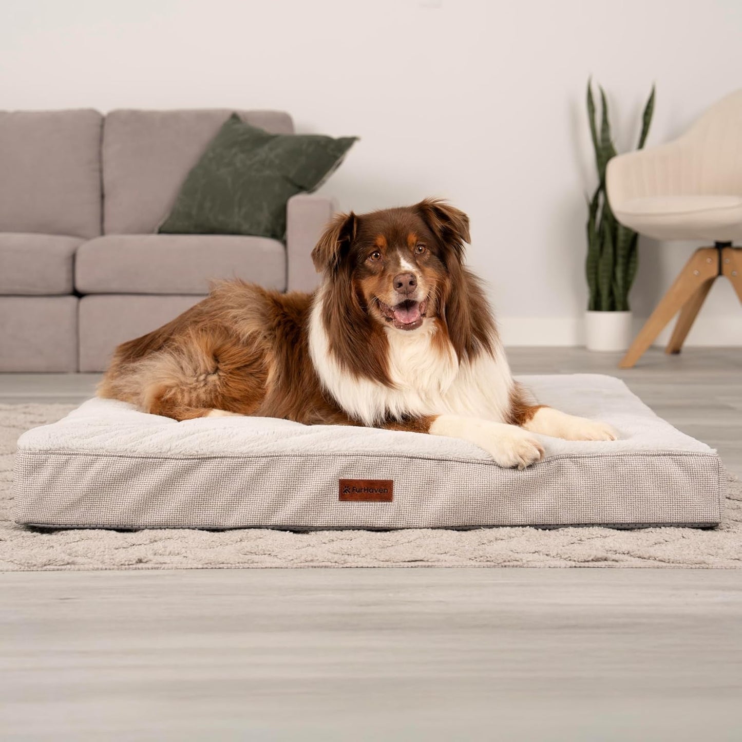 FurHaven Plush & Decorator Check Tuft-Top Solid Core Classic Cushion Pet Bed, Gray, Jumbo